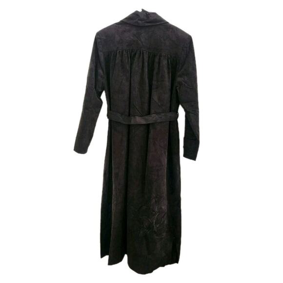 Women's Vintage Black Ultra Suede Trench Coat Duster 1970s Size 4 Gino Rossi - Picture 3 of 16